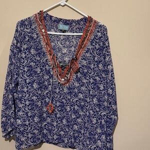 TAJ by Sabrina Crippa white blue silk orange sequin top